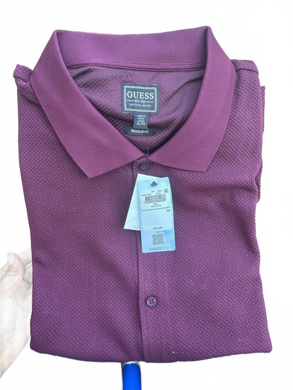 NWT Guess Eco Maroon Knit Short Sleeve Button Down Polo Shirt Men XL